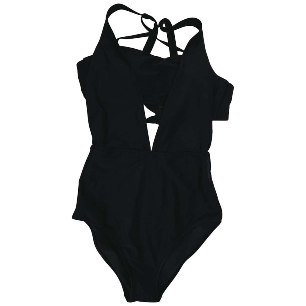 Aerie One Piece Full Coverage Swimwear Cutout Layered Tie Back Black S Long NWT